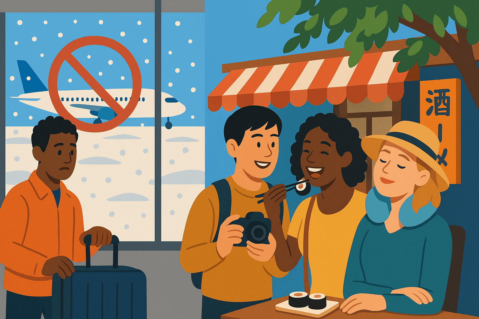 New Chitose Airport snow flight cancellation: rebook & sleep