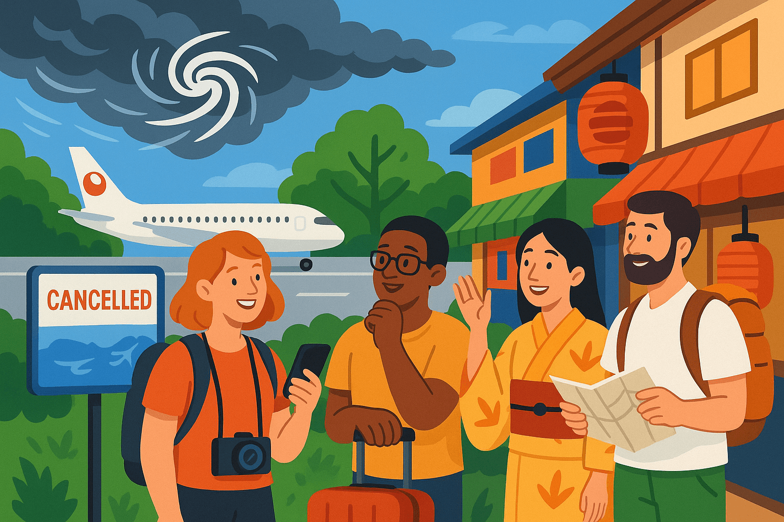 พายุไต้ฝุ่นกระทบเที่ยวบินในญี่ปุ่น? การจองตั๋วใหม่และที่พัก